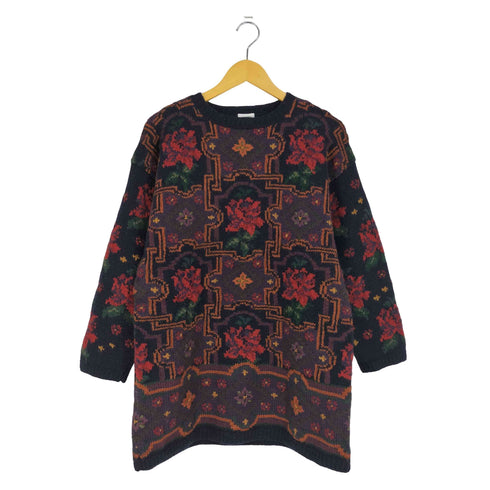 ローラアシュレイ LAURA ASHLEY 90s ウール 花柄 クルーネックニットチュニック レディース import:S