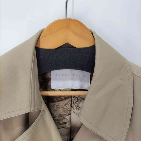 ペリーエリス PERRY ELLIS 裏地 総柄 ベルト付 ダブルブレスト ナイロンコットン トレンチコート レディース