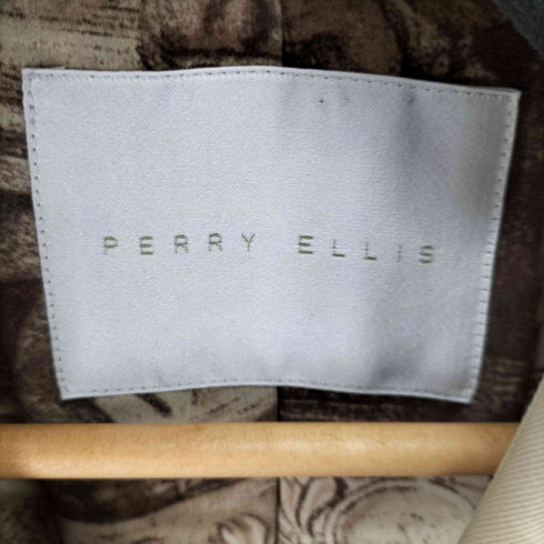 ペリーエリス PERRY ELLIS 裏地 総柄 ベルト付 ダブルブレスト ナイロンコットン トレンチコート レディース
