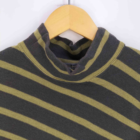 イッセイミヤケ ISSEY MIYAKE 80s 筆タグ コットンウール 斜めボーダー モックネック ニットワンピース レディース JPN:9号