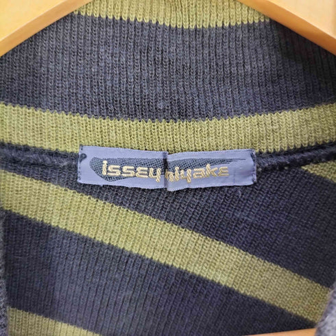 イッセイミヤケ ISSEY MIYAKE 80s 筆タグ コットンウール 斜めボーダー モックネック ニットワンピース レディース JPN:9号