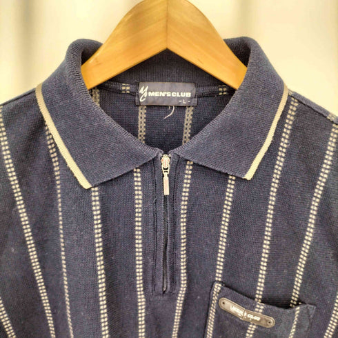 MENS CLUB ドットストライプ柄 ハーフジップ コットンニット 半袖ポロシャツ メンズ L