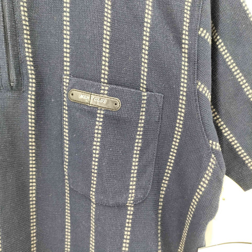 MENS CLUB ドットストライプ柄 ハーフジップ コットンニット 半袖ポロシャツ メンズ L