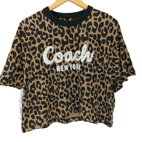コーチ COACH レオパード カーシヴ シグネチャー クロップド Tシャツ レディース import:M
