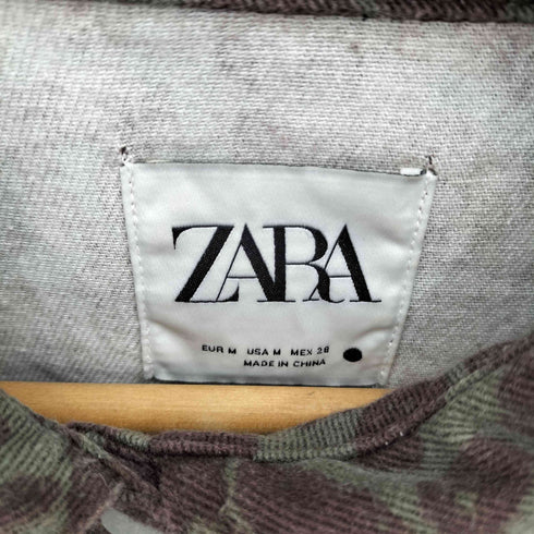 ザラ ZARA レオパード総柄 フロントポケット 長袖シャツ メンズ M
