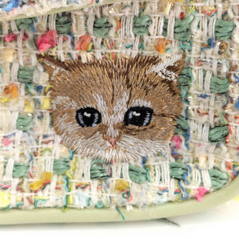 ネコ刺繍 ツイードチェーンショルダーバッグ レディース