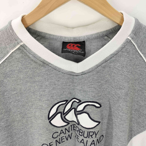 カンタベリーオブニュージーランド CANTERBURY OF NEW ZEALAND ロゴ 刺繍 Vネック ラグランスリーブ 鹿の子 Tシャツ メンズ import:XL