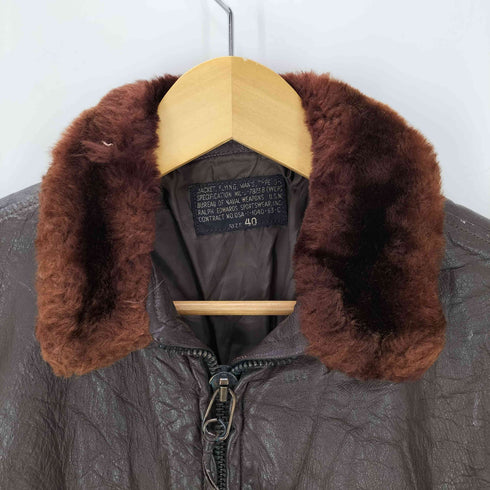 ユーエスネイビー U.S.NAVY 60S 黒タグ TYPE G-1 レザー フライト ジャケット RALPH EDWARDS SPORTWEAR社製 CONMARジップ メンズ US:40