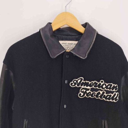 VINTAGE STADIUM JACKET アメリカンフットボール チーム 両面刺繍 ワッペン 裏地キルティング レザー ヴィンテージ スタジアム ジャケット スタジャン メンズ import:M