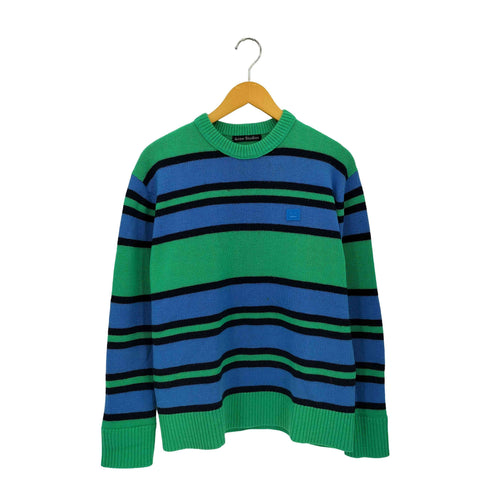 アクネストゥディオズ ACNE STUDIOS FACE フェイスパッチ ボーダー柄 ウールニット クルーネック セーター メンズ XXS