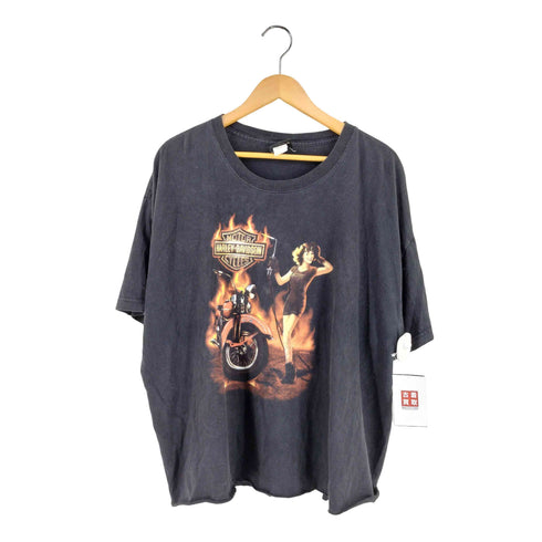 ハーレーダビッドソン HARLEY-DAVIDSON 00s ファイヤーパターン ガール バイク プリント Tシャツ メンズ 2X