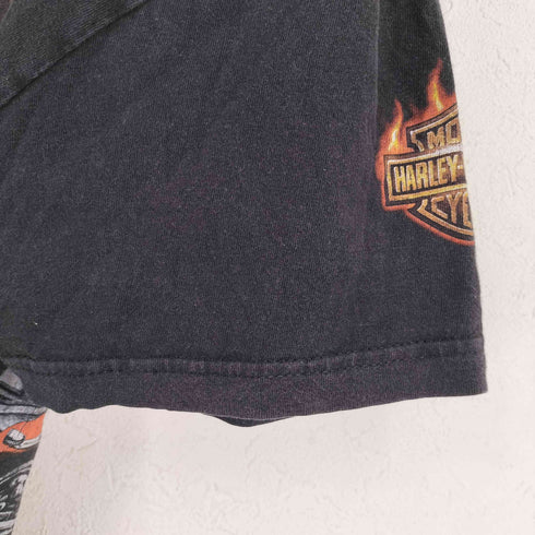 ハーレーダビッドソン HARLEY-DAVIDSON 00s ファイヤーパターン ガール バイク プリント Tシャツ メンズ 2X