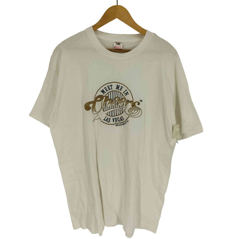 90S USA製 FRUIT OF THE LOOM ボディ コピーライト1995 CHEERS MEET ME IN LAS VEGAS 刺繍 クルーネック S/S Tシャツ シングルステッチ メンズ import:XXL