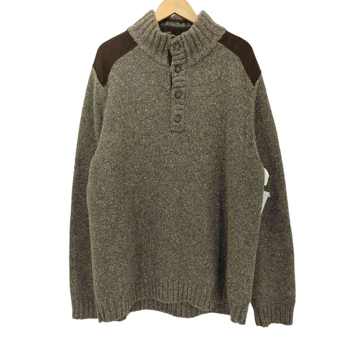 エディーバウアー Eddie Bauer 生地切替 ウール混 ヘンリーネックニット メンズ XXL