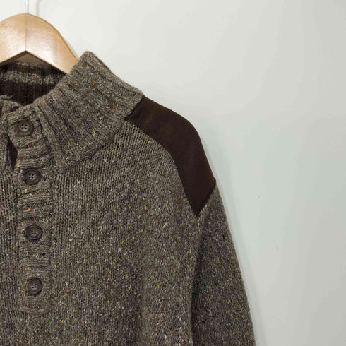 エディーバウアー Eddie Bauer 生地切替 ウール混 ヘンリーネックニット メンズ XXL