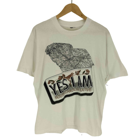 90S YES I AM マップ プリント クルーネック Tシャツ シングルステッチ メンズ
