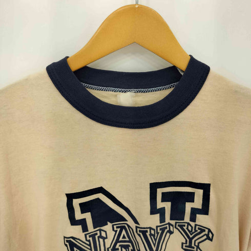 70-80s NAVY フロントプリント リンガーTシャツ カットソー メンズ
