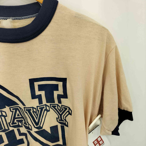 70-80s NAVY フロントプリント リンガーTシャツ カットソー メンズ