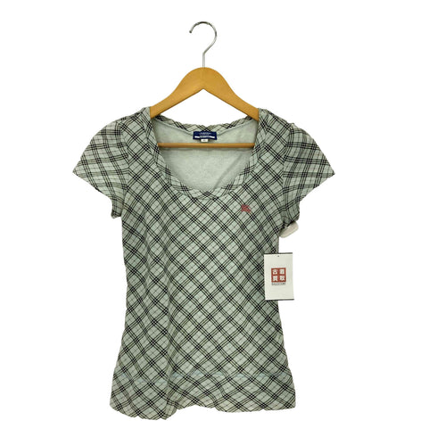 バーバリーブルーレーベル BURBERRY BLUE LABEL ロゴ刺繍 ノバチェック Uネック Tシャツ レディース 38