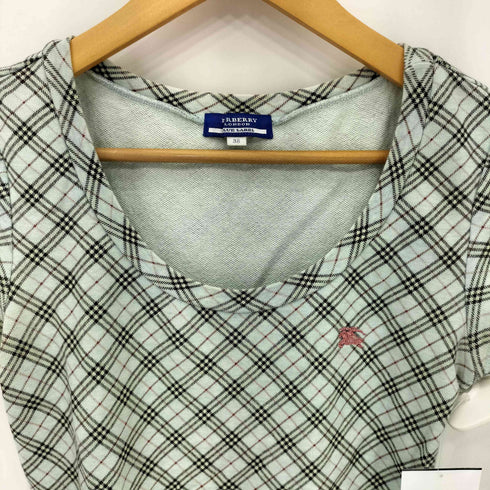 バーバリーブルーレーベル BURBERRY BLUE LABEL ロゴ刺繍 ノバチェック Uネック Tシャツ レディース 38