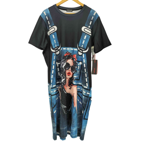 コイビトミサキ koibito misaki ラインストーンフェイクプリント5分袖ワンピース レディース import:M