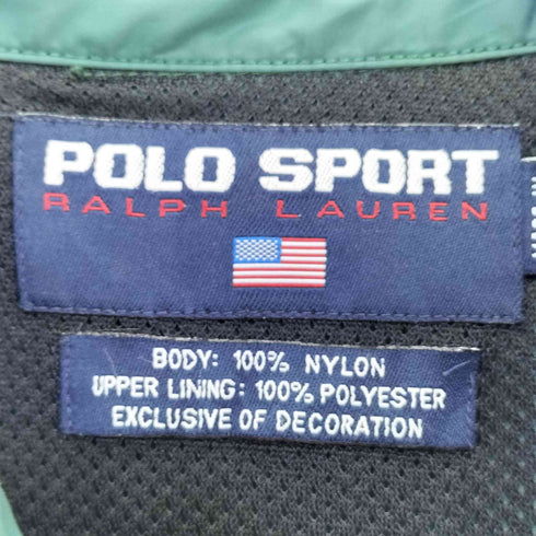 ポロスポーツラルフローレン POLO SPORT RALPH LAUREN 90s ロゴプリント 刺繍 裏地メッシュ ラインテープ 切り替え サイドスリット ナイロン ジップアップ コーチジャケット メンズ import:L