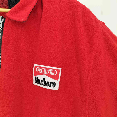 マルボロ Marlboro 裏地チェック ロゴワッペン ハーフジップ フリースジャケット メンズ