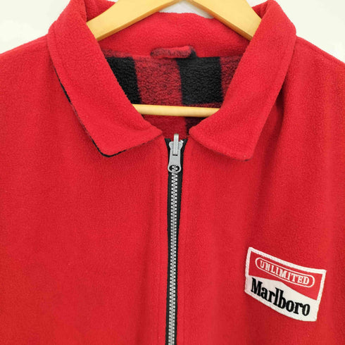 マルボロ Marlboro 裏地チェック ロゴワッペン ハーフジップ フリースジャケット メンズ