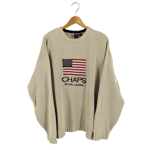 チャップスラルフローレン CHAPS RALPH LAUREN HAND FRAMED 星条旗 コットンニットトップス メンズ import:L