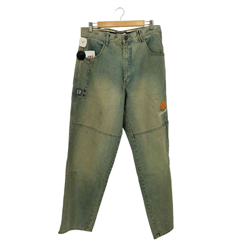 ペレペレ pelle pelle ロゴ刺繍 レザーパッチ ジップフライ ワイド デニムパンツ メンズ WAIST34 INSEAM34