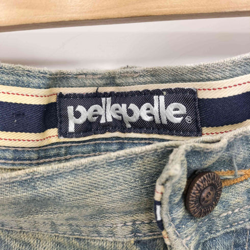 ペレペレ pelle pelle ロゴ刺繍 レザーパッチ ジップフライ ワイド デニムパンツ メンズ WAIST34 INSEAM34