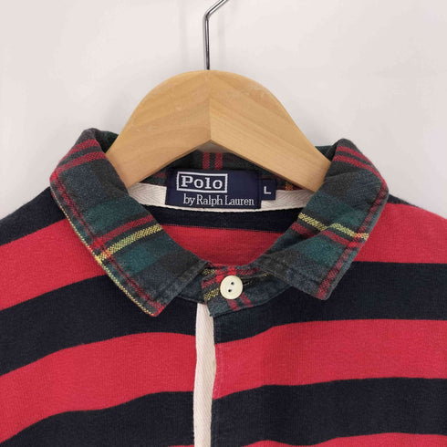 ポロバイラルフローレン Polo by RALPH LAUREN 90S ポニー刺繍 襟チェック ボーダー ポロシャツ メンズ import:L