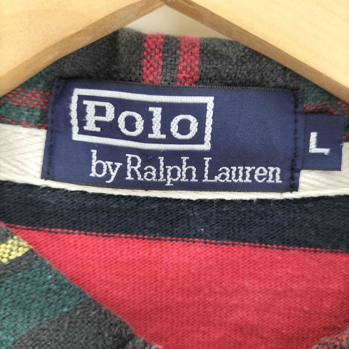 ポロバイラルフローレン Polo by RALPH LAUREN 90S ポニー刺繍 襟チェック ボーダー ポロシャツ メンズ import:L
