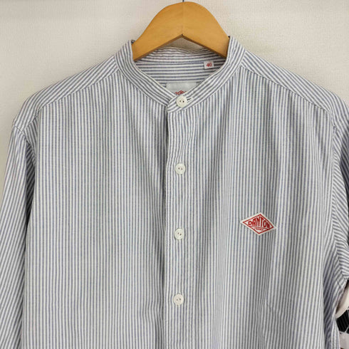 ダントン DANTON ロゴワッペン ストライプ バンドカラー L/S シャツ メンズ US:40