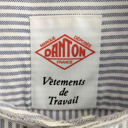 ダントン DANTON ロゴワッペン ストライプ バンドカラー L/S シャツ メンズ US:40