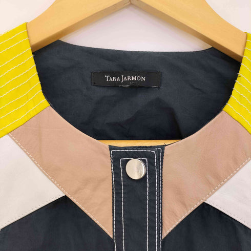 タラジャーモン TARA JARMON レザー切替 Aライン ノーカラーコート レディース