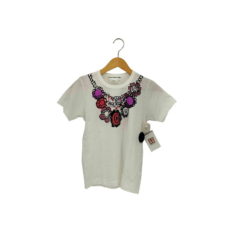 コムデギャルソンガール COMME DES GARCONS GIRL ビジューラインストーンデザイン イラスト クルーネック半袖Tシャツ カットソー レディース XS