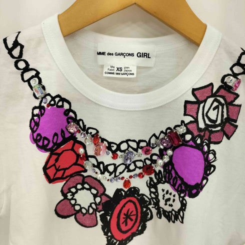 コムデギャルソンガール COMME DES GARCONS GIRL ビジューラインストーンデザイン イラスト クルーネック半袖Tシャツ カットソー レディース XS