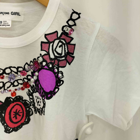コムデギャルソンガール COMME DES GARCONS GIRL ビジューラインストーンデザイン イラスト クルーネック半袖Tシャツ カットソー レディース XS