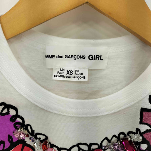 コムデギャルソンガール COMME DES GARCONS GIRL ビジューラインストーンデザイン イラスト クルーネック半袖Tシャツ カットソー レディース XS