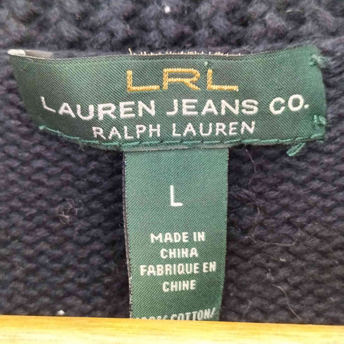 ローレンラルフローレン LAUREN RALPH LAUREN 90s ハーフ フックボタン コットンニット レディース import:L