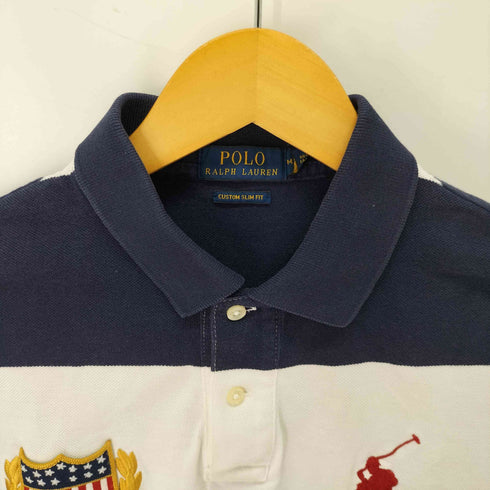 ポロラルフローレン POLO RALPH LAUREN CUSTOM SLIM FIT エンブレム ビックボニー刺繍 ボーダーポロシャツ メンズ JPN:M