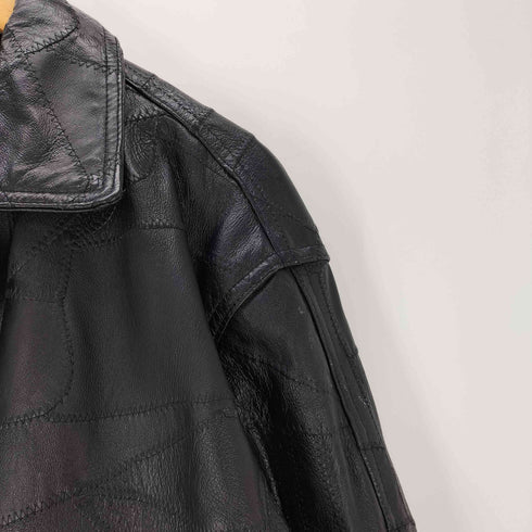 Frondini Fashions パッチワーク デザイン ジップアップ レザー ブルゾン ジャケット メンズ import:M