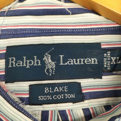 ラルフローレン RALPH LAUREN 90S BLAKE ポニー刺繍 バンドカラー マルチストライプ L/S シャツ メンズ import:XL