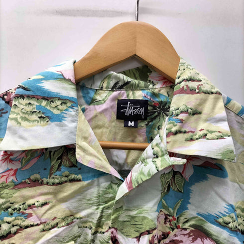 ステューシー Stussy 90S OLD 紺タグ USA製 ハワイアン S/S アロハシャツ レーヨン メンズ import:M