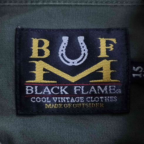 BLACK FLAME リブ切替 チェーンステッチ刺繍 クロス ミリタリーシャツ メンズ 15 1/2