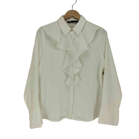 ザラ ZARA フロントリボンビジューボタンシャツ レディース M
