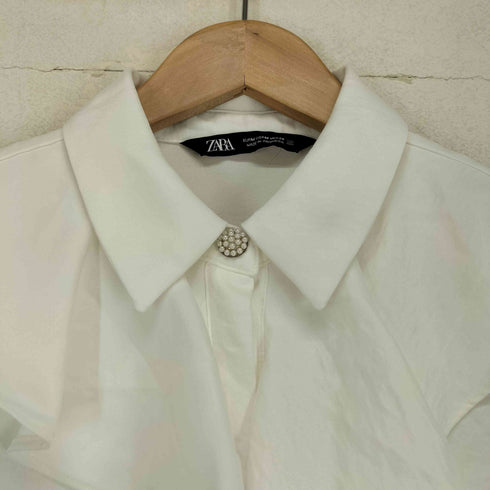 ザラ ZARA フロントリボンビジューボタンシャツ レディース M