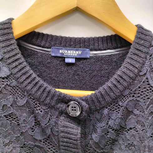 バーバリーロンドン BURBERRY LONDON カシミヤ混 フラワー レース 刺繍 ノーカラー ニット カーディガン レディース 1