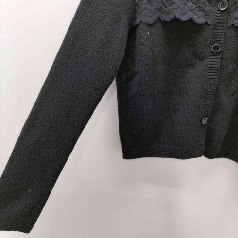 バーバリーロンドン BURBERRY LONDON カシミヤ混 フラワー レース 刺繍 ノーカラー ニット カーディガン レディース 1